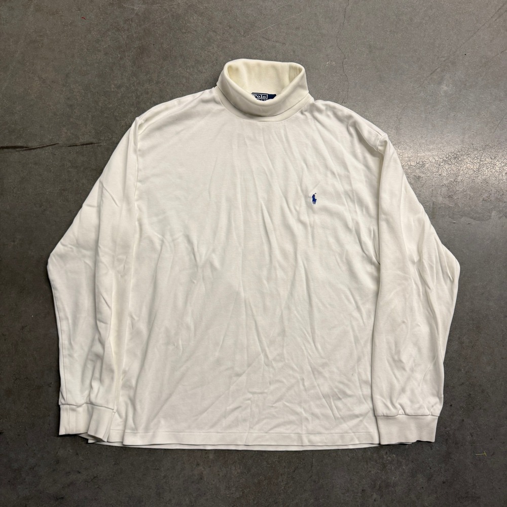 Polo Ralph Lauren Mens XXL White Long Sleeve Turtleneck Blue Pony Logo Shirt